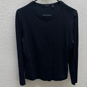 Carlisle | Elegant Black Long Sleeve Tee with buttons on shoulder and sleeves